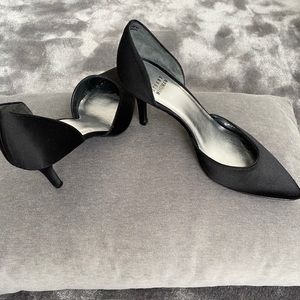 STUART WEITZMAN "Twice" Black Satin d'Orsay Evening Pumps Size 7 1/2